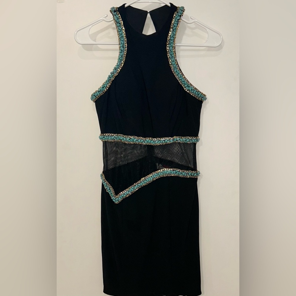 Vienna Prom Black Dress with Teal Highlights